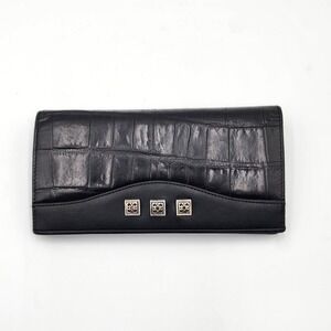 Vintage‎ Brighton Leather Long Wallet Crocodile Embossed Black Clutch Authentic